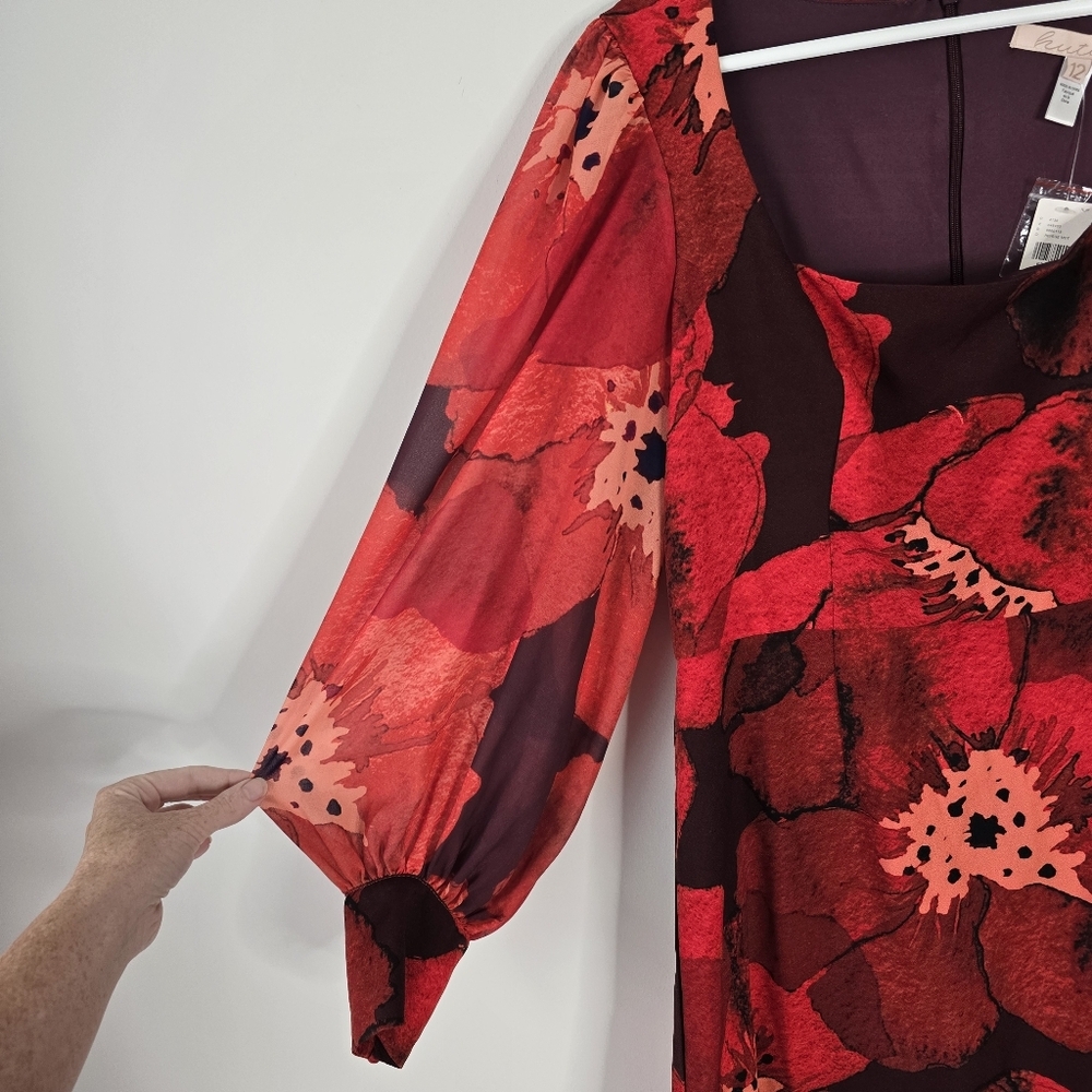 NWT Hutch Poppy Puff Sleeve Square Neck Mini Dress Size 12 Red Floral - Picture 6 of 16